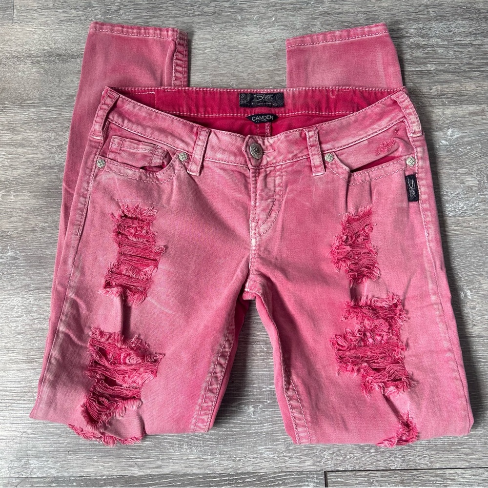 Silver Jeans Y2K Pink Distressed Skinny Jeans Low Rise 32/31 Vintage 2000s